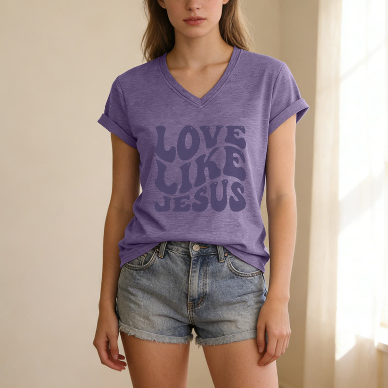 Christianartworkshop T-shirt décontracté à col en V avec inscription rétro « Love Like Jesus » - image 9