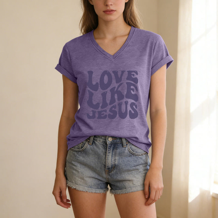 Christianartworkshop T-shirt décontracté à col en V avec inscription rétro « Love Like Jesus » - image 9