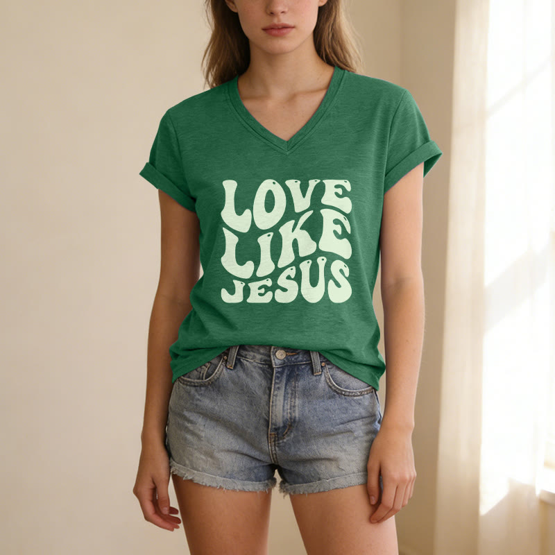 Christianartworkshop T-shirt décontracté à col en V avec inscription rétro « Love Like Jesus » - image 25