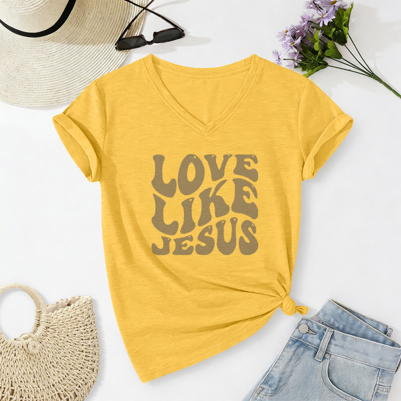 Christianartworkshop T-shirt décontracté à col en V avec inscription rétro « Love Like Jesus » - Jaune - 2XL - image 16