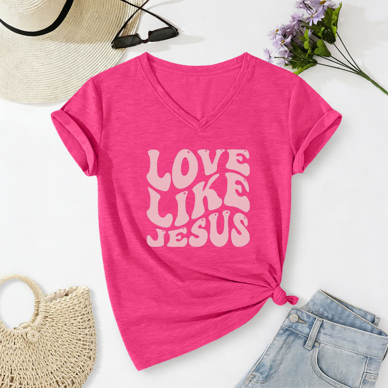 Christianartworkshop T-shirt décontracté à col en V avec inscription rétro « Love Like Jesus » - Rose - 2XL - image 0