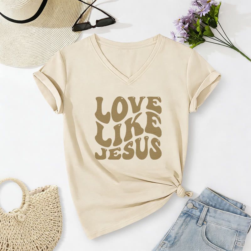 Christianartworkshop T-shirt décontracté à col en V avec inscription rétro « Love Like Jesus » - Beige - 2XL - image 4