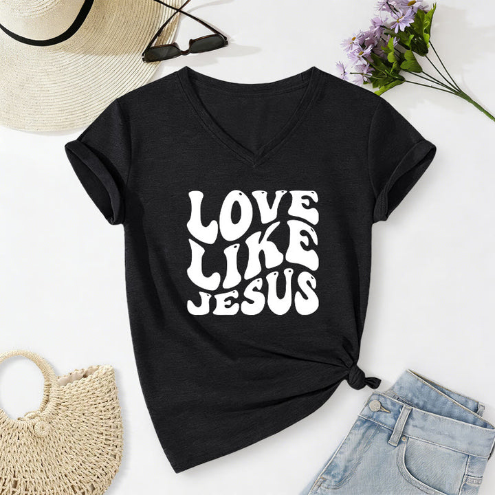 Christianartworkshop T-shirt décontracté à col en V avec inscription rétro « Love Like Jesus » - Noir - 2XL - image 14
