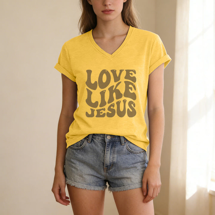 Christianartworkshop T-shirt décontracté à col en V avec inscription rétro « Love Like Jesus » - image 17