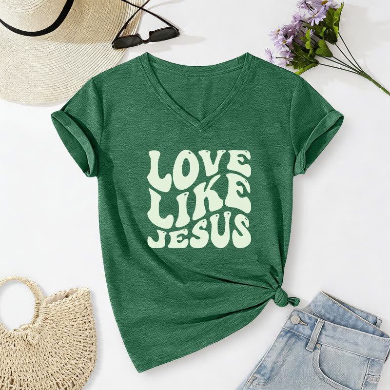Christianartworkshop T-shirt décontracté à col en V avec inscription rétro « Love Like Jesus » - Vert foncé - 2XL - image 24