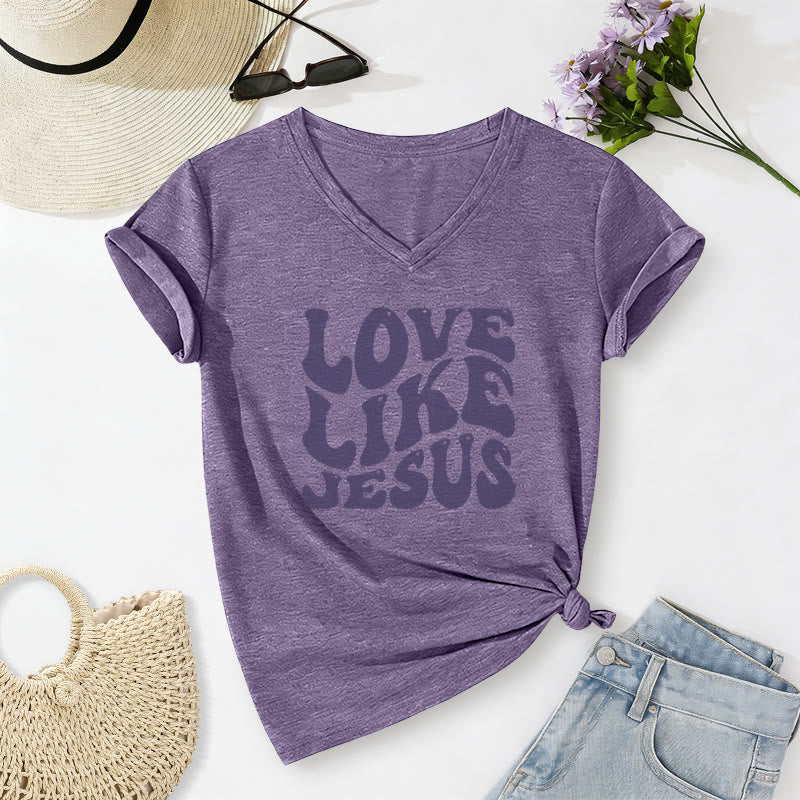 Christianartworkshop T-shirt décontracté à col en V avec inscription rétro « Love Like Jesus » - Violet - 2XL - image 8