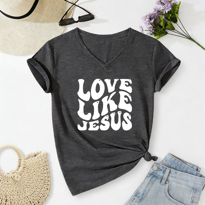 Christianartworkshop T-shirt décontracté à col en V avec inscription rétro « Love Like Jesus » - Gris foncé - 2XL - image 10