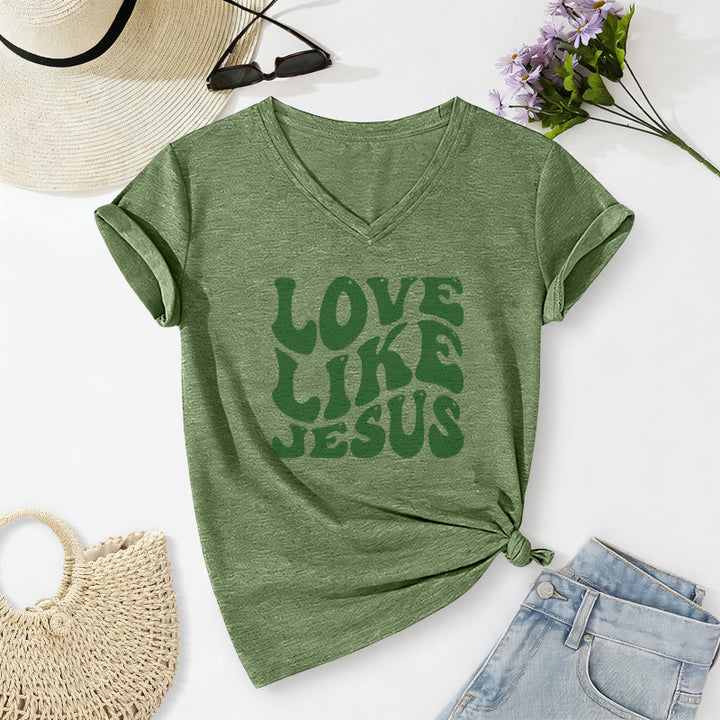 Christianartworkshop T-shirt décontracté à col en V avec inscription rétro « Love Like Jesus » - Vert olive - 2XL - image 18