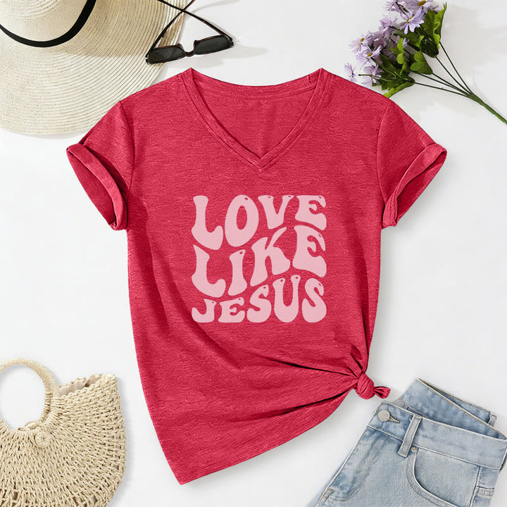 Christianartworkshop T-shirt décontracté à col en V avec inscription rétro « Love Like Jesus » - Rouge - 2XL - image 6