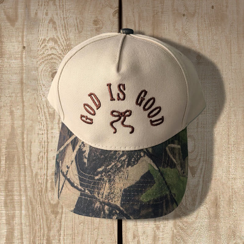 Christianartworkshop Casquette de baseball ajustable à visière léopard brodée « Dieu est bon » - camouflage sombre - image 3