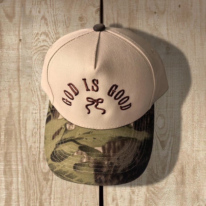 Christianartworkshop Casquette de baseball ajustable à visière léopard brodée « Dieu est bon » - camouflage léger - image 2