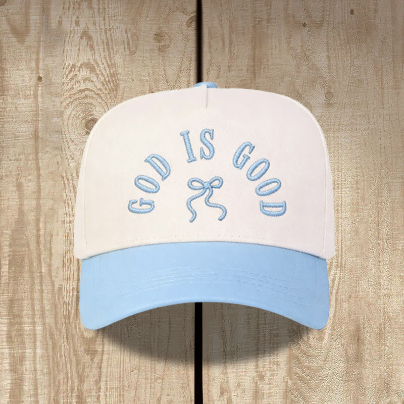 Christianartworkshop Casquette de baseball unisexe à visière incurvée avec broderie « Dieu est bon » et nœud papillon - Bleu clair - image 6