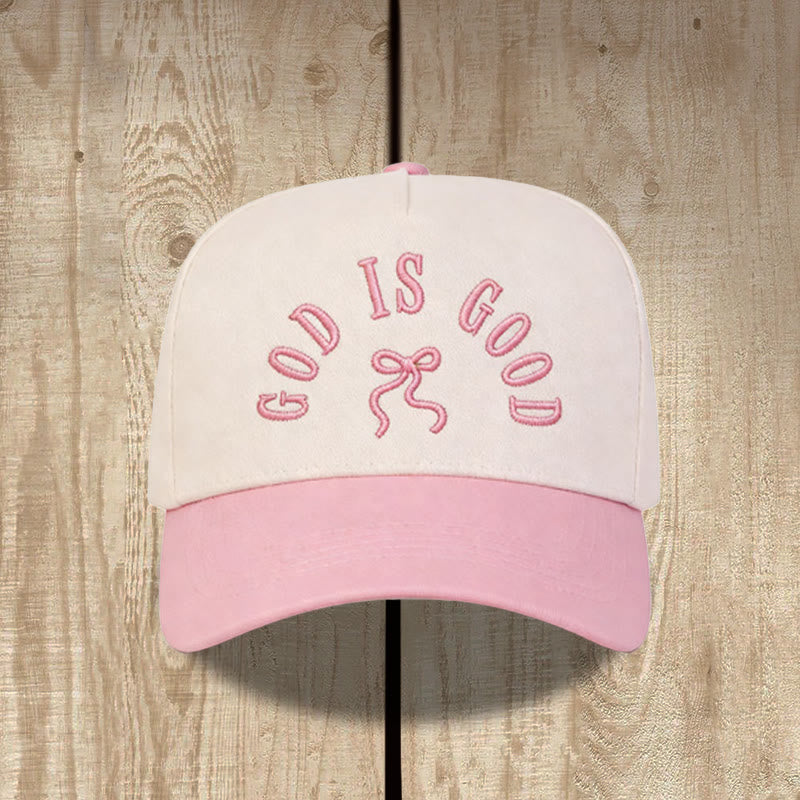 Christianartworkshop Casquette de baseball unisexe à visière incurvée avec broderie « Dieu est bon » et nœud papillon - Rose - image 2