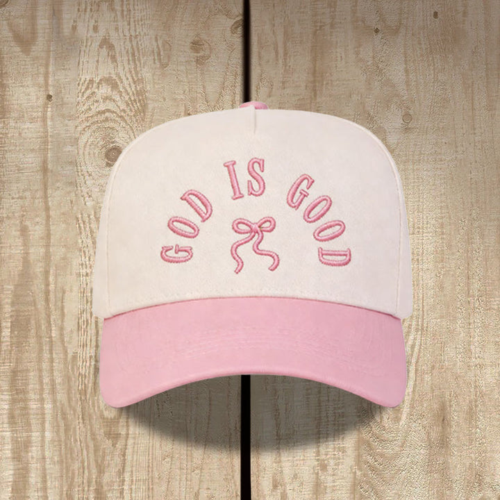 Christianartworkshop Casquette de baseball unisexe à visière incurvée avec broderie « Dieu est bon » et nœud papillon - Rose - image 2