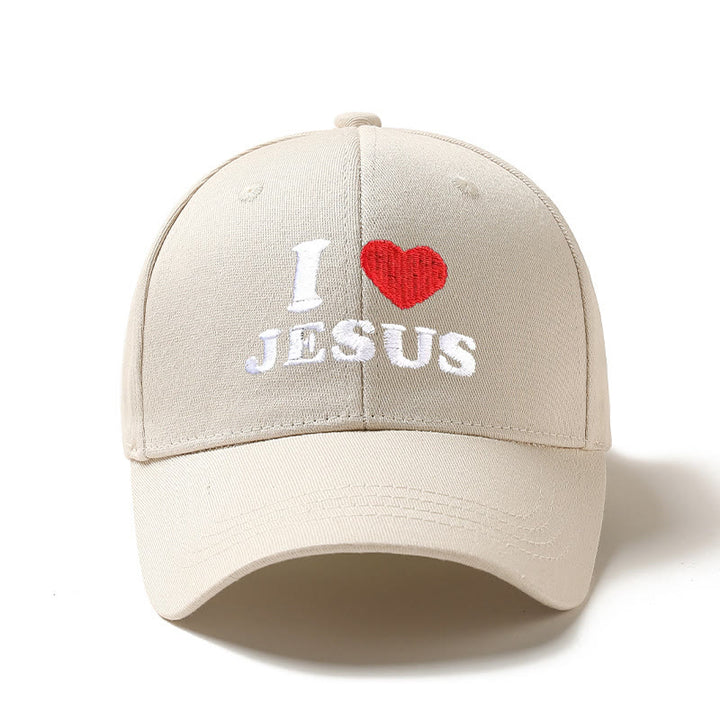 Christianartworkshop Casquette de baseball ajustable brodée « J’aime Jésus » avec un cœur - Beige - image 2