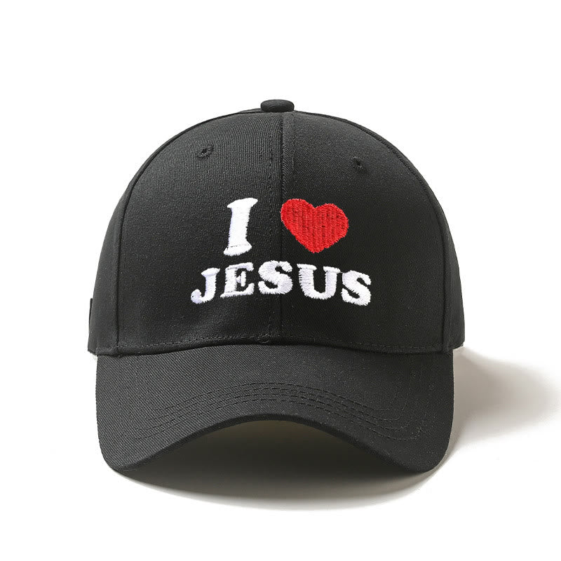 Christianartworkshop Casquette de baseball ajustable brodée « J’aime Jésus » avec un cœur - Noir - image 0