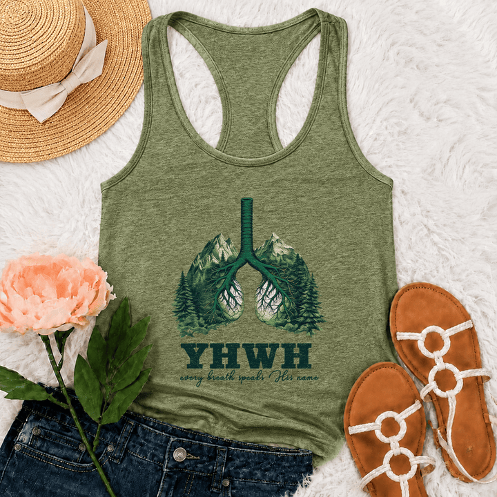 Christianartworkshop Débardeur dos nageur « YHWH Chaque souffle prononce son nom » - Vert olive - 2XL - image 0