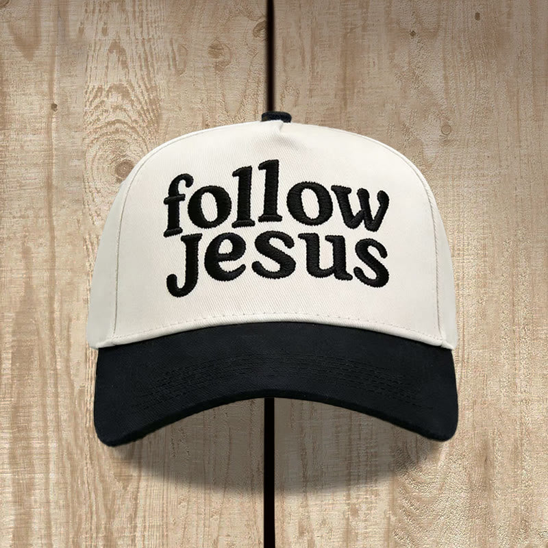 Christianartworkshop Casquette de baseball unisexe bicolore à visière incurvée avec broderie « Suivez Jésus » - image 1