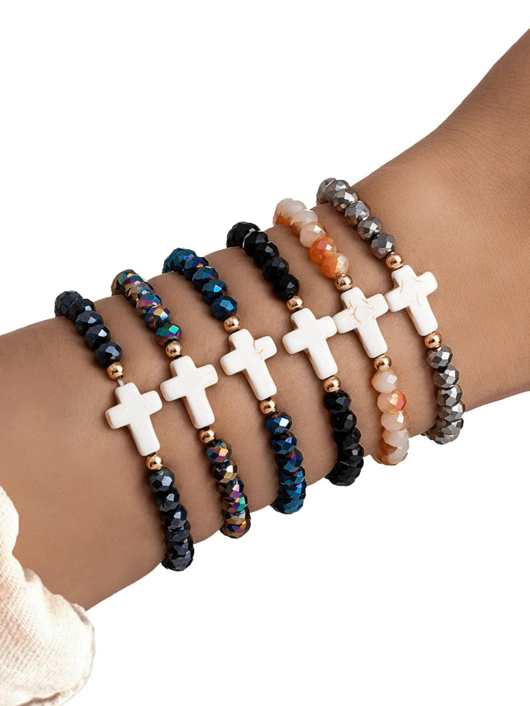 Christianartworkshop Bracelet croix multicouche en cristal facetté, minéral mat et perles rondes lisses - C - image 4