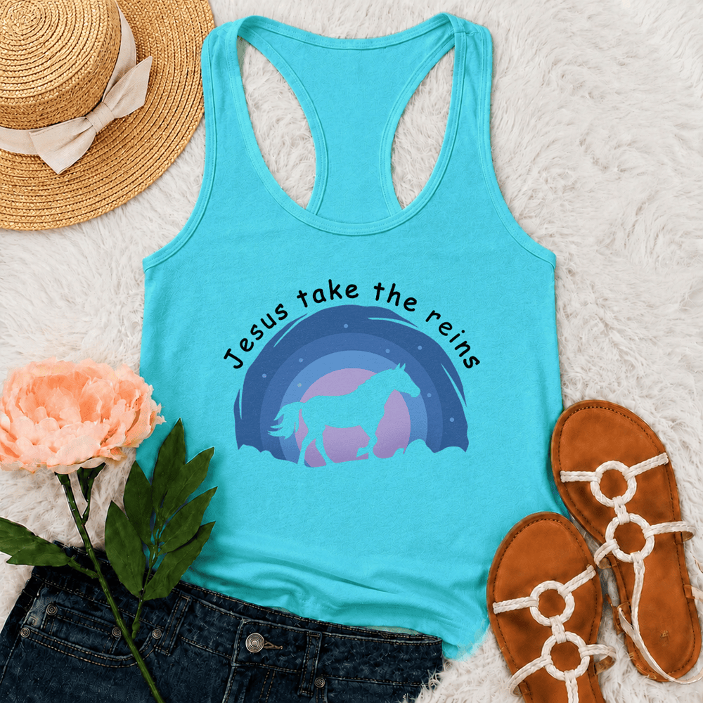 Christianartworkshop Débardeur dos nageur Cowgirl Cheval Sauvage Jésus Prend les Rênes - Menthe - 2XL - image 12
