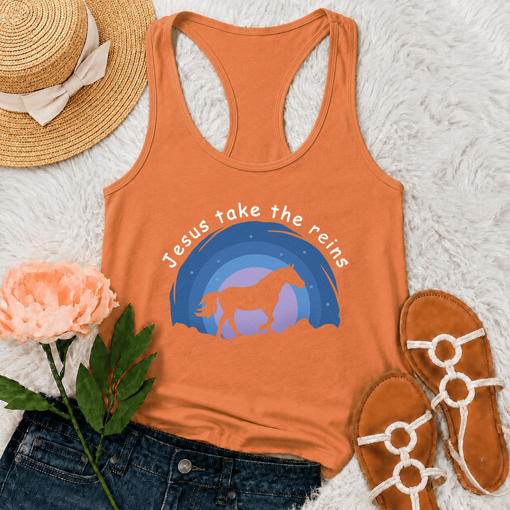 Christianartworkshop Débardeur dos nageur Cowgirl Cheval Sauvage Jésus Prend les Rênes - Orange - 2XL - image 27