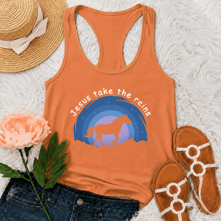 Christianartworkshop Débardeur dos nageur Cowgirl Cheval Sauvage Jésus Prend les Rênes - Orange - 2XL - image 27
