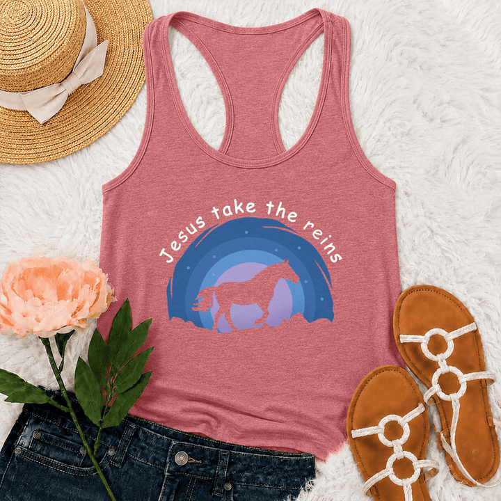 Christianartworkshop Débardeur dos nageur Cowgirl Cheval Sauvage Jésus Prend les Rênes - Rose - 2XL - image 24