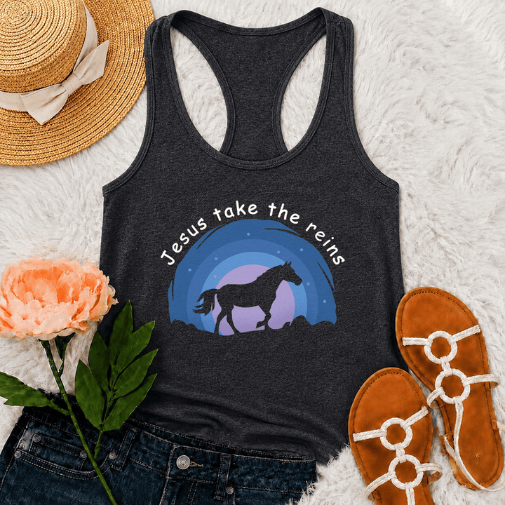 Christianartworkshop Débardeur dos nageur Cowgirl Cheval Sauvage Jésus Prend les Rênes - Gris - 2XL - image 9