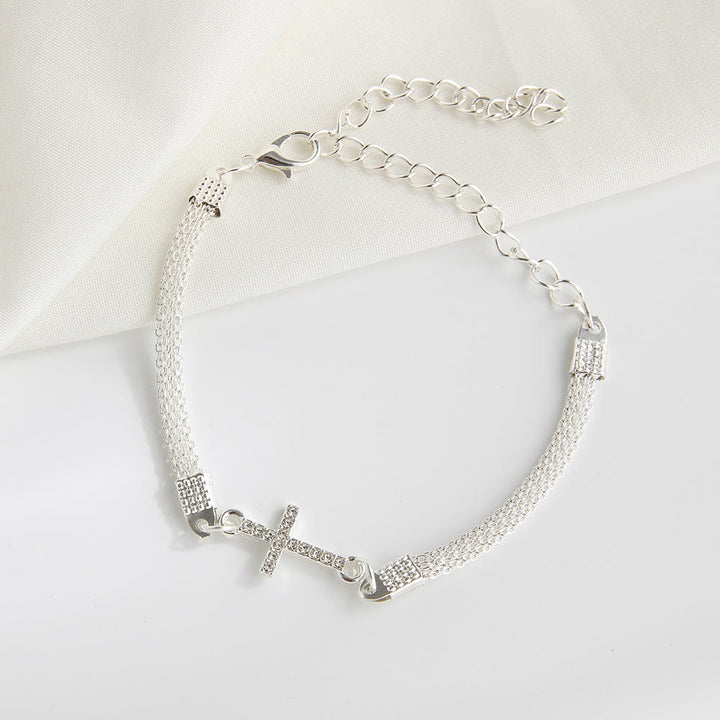Christianartworkshop Bracelet quotidien en maille tissée délicate orné de cristaux et d'une croix latérale : un rappel de la Miséricorde divine pendant la méditation silencieuse - image 2