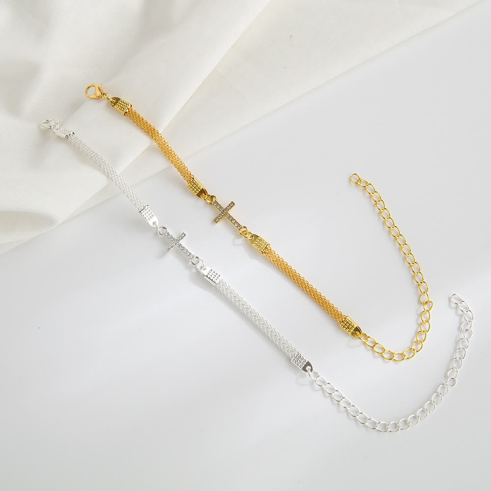 Christianartworkshop Bracelet quotidien en maille tissée délicate orné de cristaux et d'une croix latérale : un rappel de la Miséricorde divine pendant la méditation silencieuse - image 1