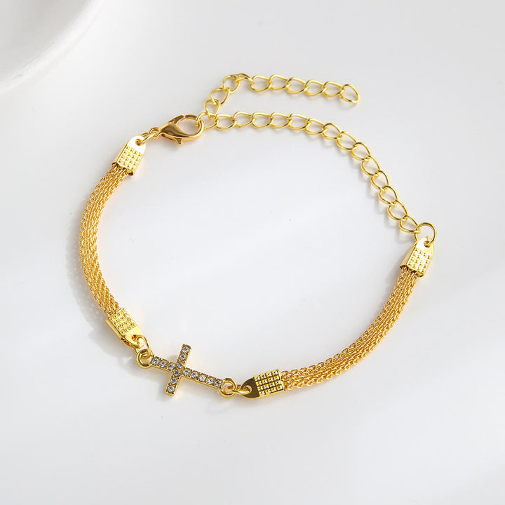 Christianartworkshop Bracelet quotidien en maille tissée délicate orné de cristaux et d'une croix latérale : un rappel de la Miséricorde divine pendant la méditation silencieuse - image 4