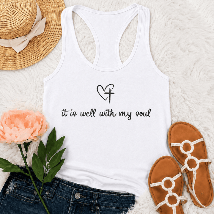 Christianartworkshop Débardeur dos nageur Cœur Croisé « Tout va bien pour mon âme » - Blanc - 2XL - image 3