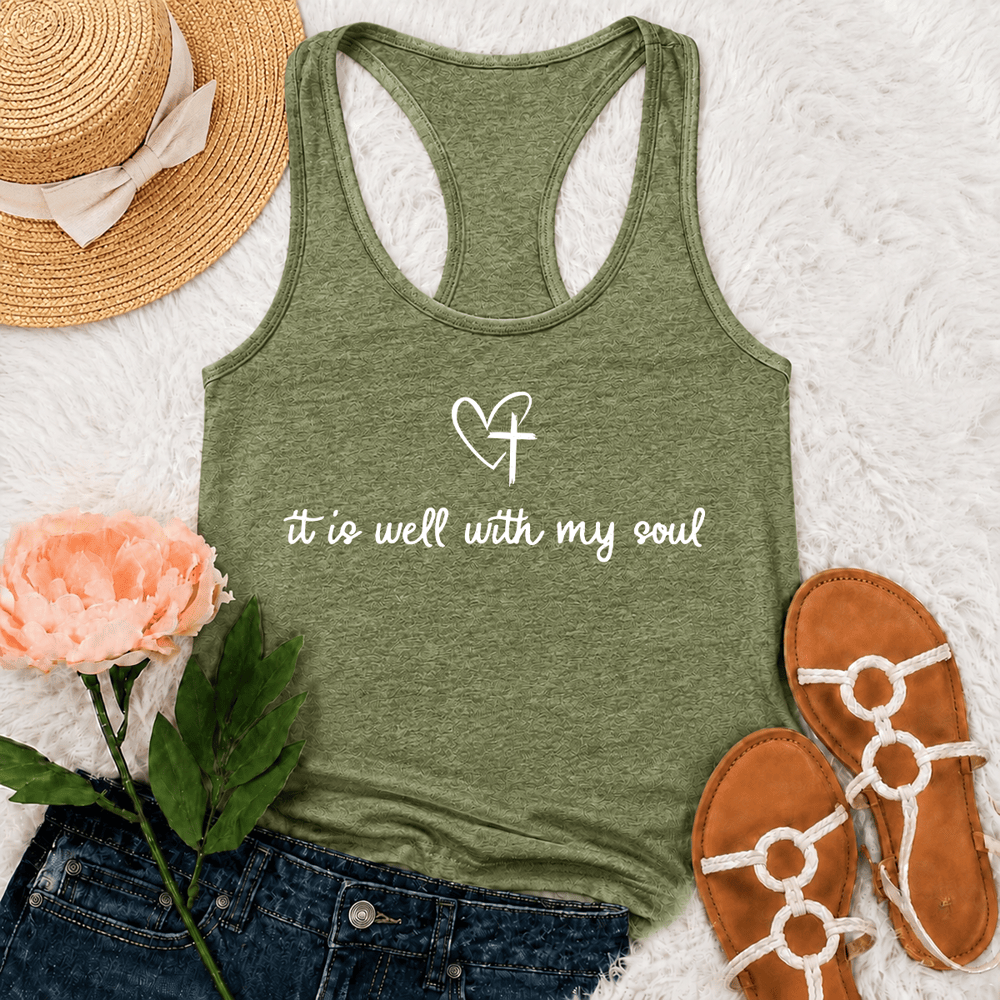Christianartworkshop Débardeur dos nageur Cœur Croisé « Tout va bien pour mon âme » - Vert olive - 2XL - image 15