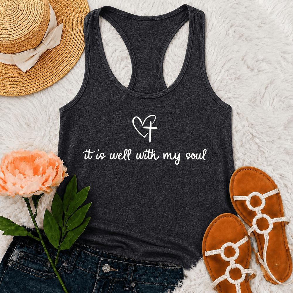 Christianartworkshop Débardeur dos nageur Cœur Croisé « Tout va bien pour mon âme » - Gris - 2XL - image 0