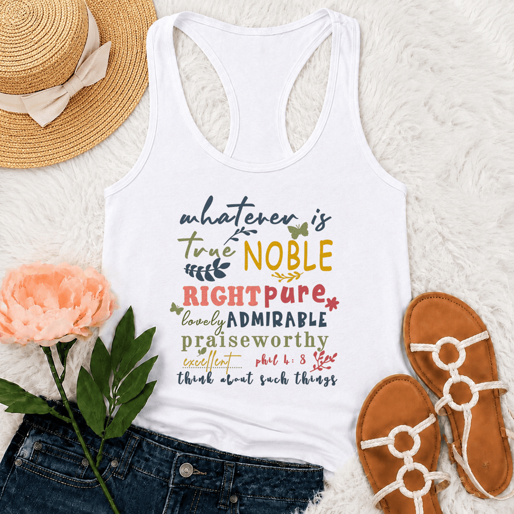 Christianartworkshop Débardeur dos nageur noble « Whatever Is True » coloré, calligraphié à la main - Blanc - 2XL - image 0
