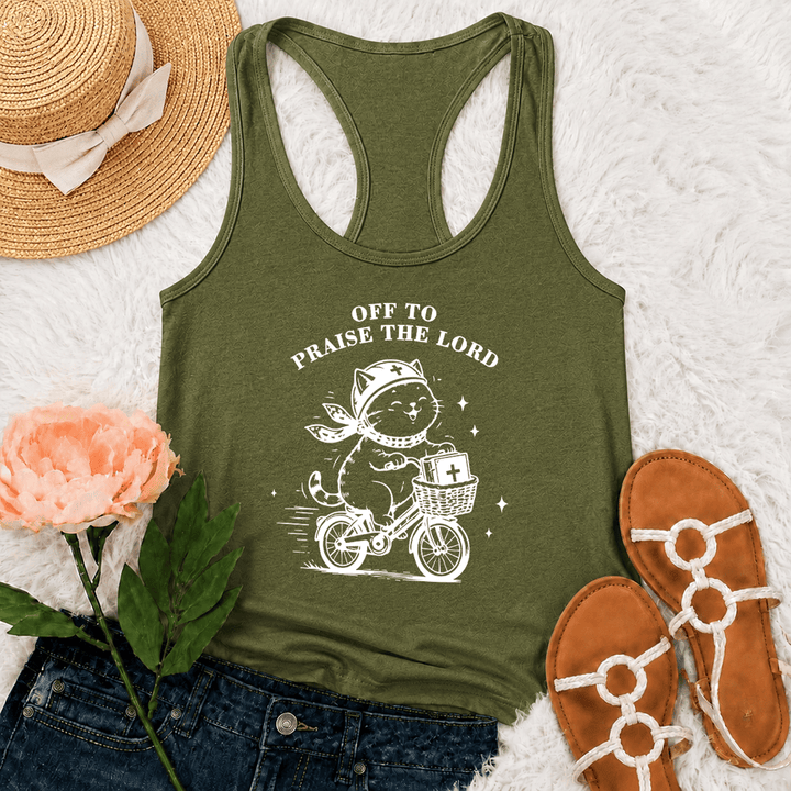 Christianartworkshop Débardeur dos nageur Chat mignon partant louer le Seigneur - Vert armée - 2XL - image 18
