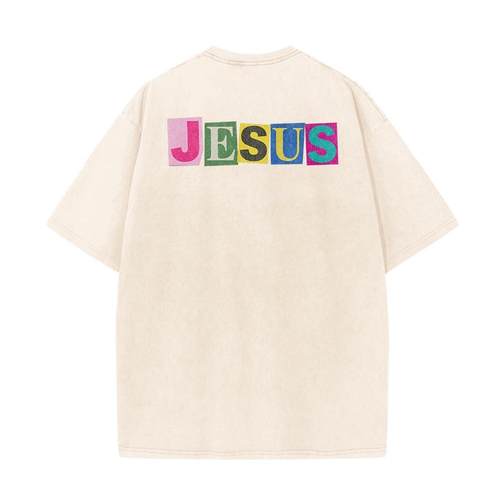 Christianartworkshop T-shirt unisexe délavé avec motif sourire et blocs de couleur « Jésus est la lumière » - image 18