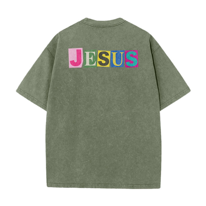 Christianartworkshop T-shirt unisexe délavé avec motif sourire et blocs de couleur « Jésus est la lumière » - image 9