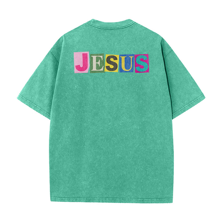Christianartworkshop T-shirt unisexe délavé avec motif sourire et blocs de couleur « Jésus est la lumière » - image 12