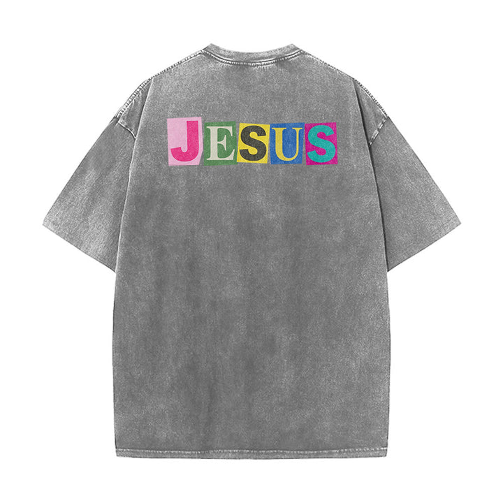 Christianartworkshop T-shirt unisexe délavé avec motif sourire et blocs de couleur « Jésus est la lumière » - image 6