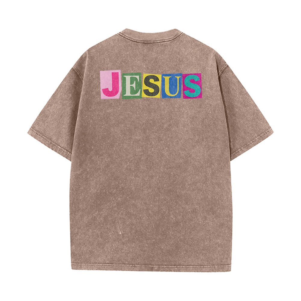Christianartworkshop T-shirt unisexe délavé avec motif sourire et blocs de couleur « Jésus est la lumière » - image 15