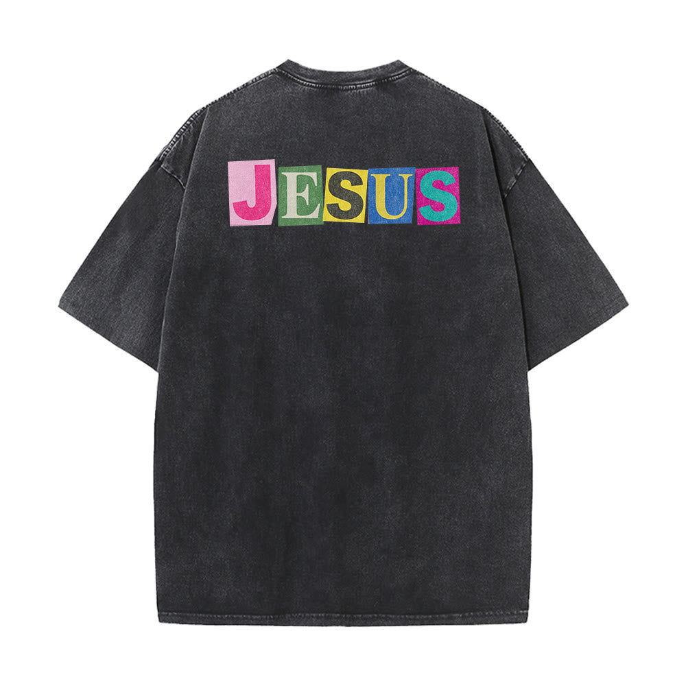 Christianartworkshop T-shirt unisexe délavé avec motif sourire et blocs de couleur « Jésus est la lumière » - image 3