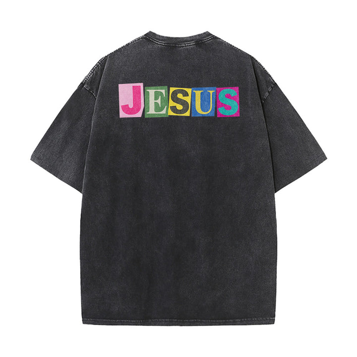 Christianartworkshop T-shirt unisexe délavé avec motif sourire et blocs de couleur « Jésus est la lumière » - image 3