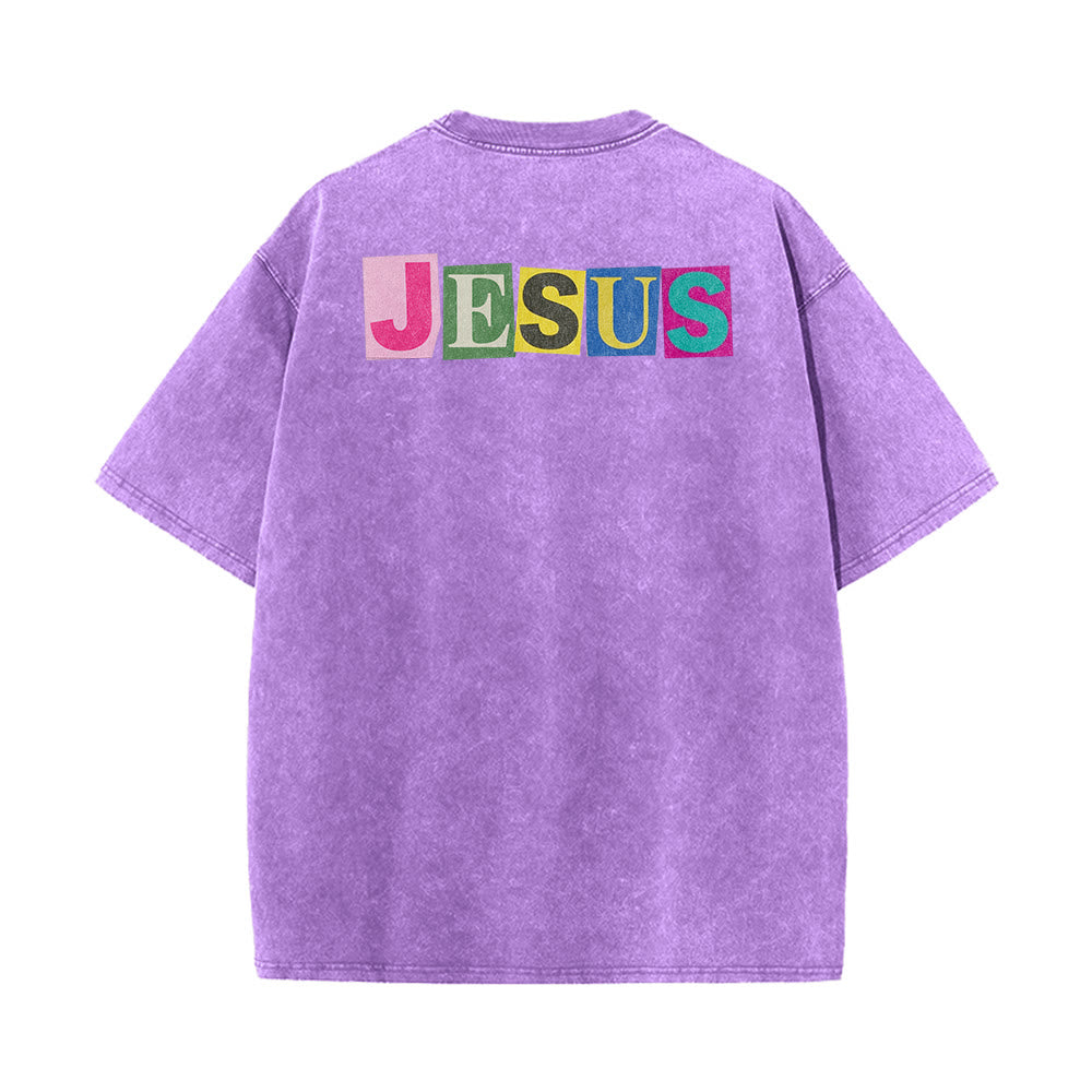 Christianartworkshop T-shirt unisexe délavé avec motif sourire et blocs de couleur « Jésus est la lumière » - image 24