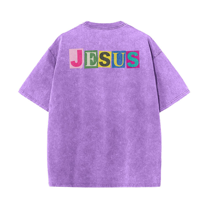 Christianartworkshop T-shirt unisexe délavé avec motif sourire et blocs de couleur « Jésus est la lumière » - image 24