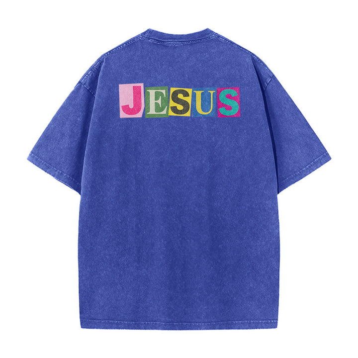 Christianartworkshop T-shirt unisexe délavé avec motif sourire et blocs de couleur « Jésus est la lumière » - image 27