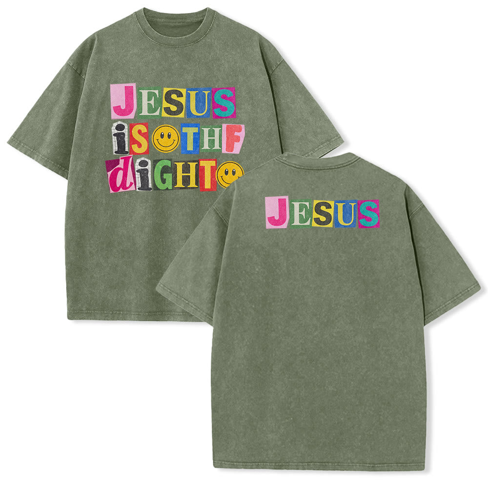 Christianartworkshop T-shirt unisexe délavé avec motif sourire et blocs de couleur « Jésus est la lumière » - Vert armée - 5XL - image 7