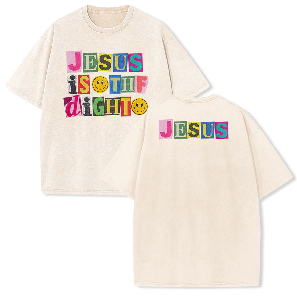 Christianartworkshop T-shirt unisexe délavé avec motif sourire et blocs de couleur « Jésus est la lumière » - Beige - 5XL - image 16