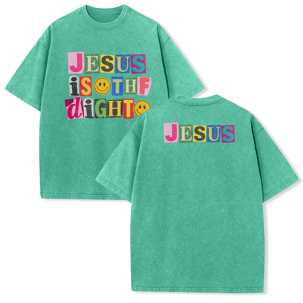 Christianartworkshop T-shirt unisexe délavé avec motif sourire et blocs de couleur « Jésus est la lumière » - Vert - 5XL - image 10