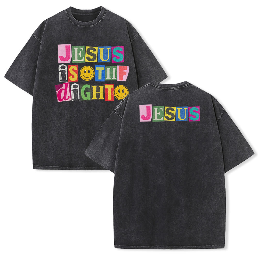 Christianartworkshop T-shirt unisexe délavé avec motif sourire et blocs de couleur « Jésus est la lumière » - Noir - 5XL - image 1